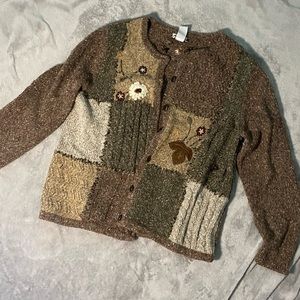 knit brown cardigan with elbow patches